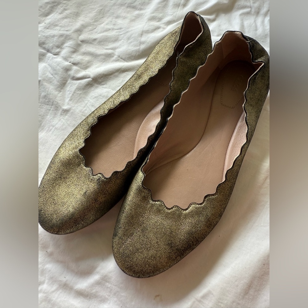 Chloé Size 36 1/2 Lauren Scalloped Metallic Ballet Flats